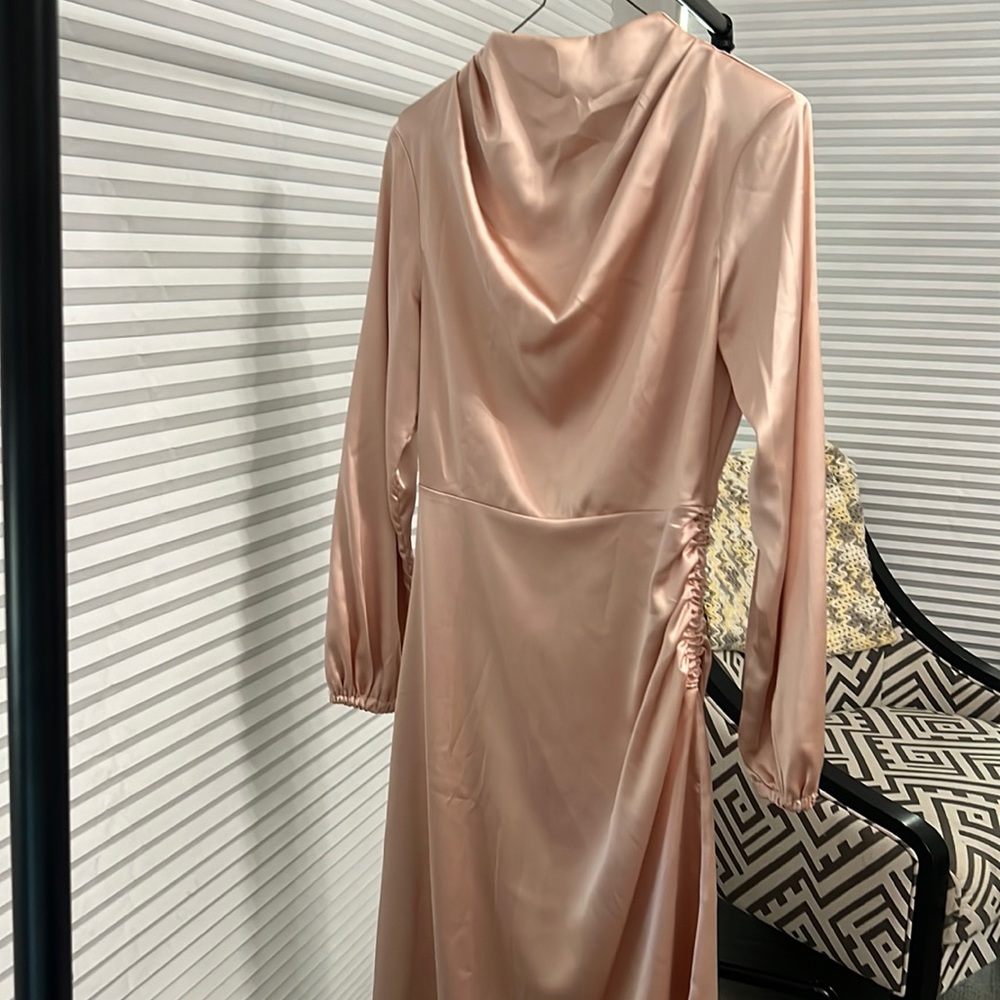 River island long sleeve light pink midi dress
